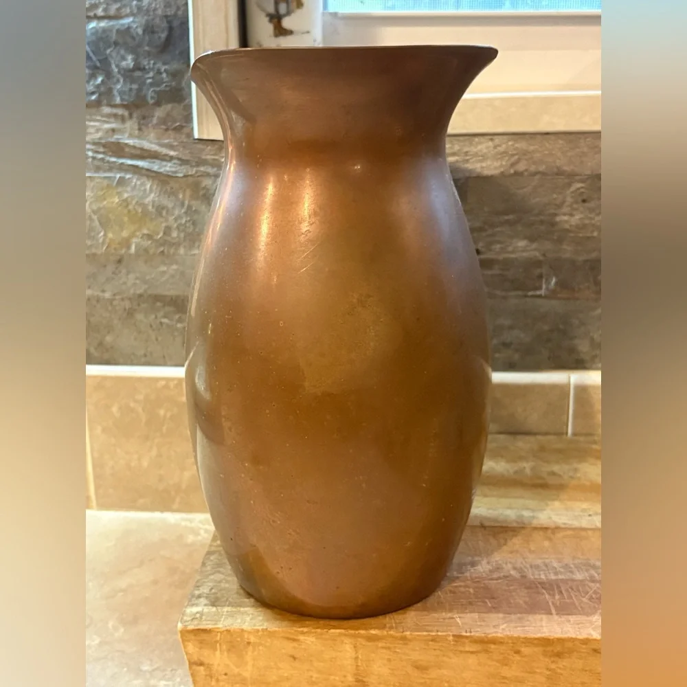 Vintage Copper-Tone Pitcher Vase Rustic Farmhouse Decor Hammered Metal